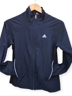 Adidas Women's Black Full-Zip Mesh Windbreaker Light Jacket